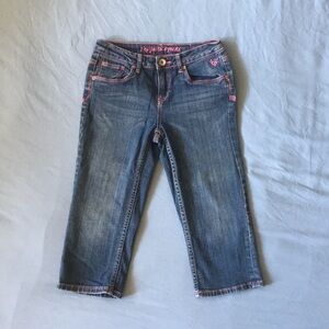 Justice Size 14 Regular Girls Simply Low Blue Denim Capris Pink Details Pockets